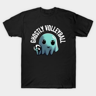 A cute ghost playing Volleyball: The Enchanting Game of Ghostly Volleyball, Halloween T-Shirt